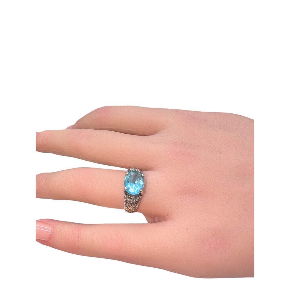 Vintage Sterling East to West Blue Glass Stone Marcasite Band Ring Size 6